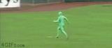 Streaking green man gets chased