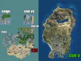 A map comparing the sizes of all the major GTA Games and Red Dead Redemption to GTA5's map