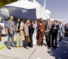 The cast of Star Trek mingling with NASA brass at the rollout ceremony of OV-101, Space Shuttle Enterprise, in 1976