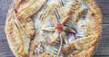 Blackberry, peach, and whiskey brown butter pie with crust detail