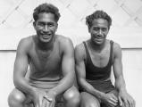 Duke Kohanamoku with his brother, 1924. Duke was native Hawaiian and is credited with popularising the Hawaiian tradition and sport of surfing in the wider US culture between the 1930s and 1960s.