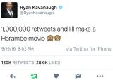 Ryan Kavanaugh, CEO of Relativity Media, says if he gets 1M retweets, he'll make a Harambe movie. Let's do this.