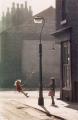 Girls swinging on a lamppost, Manchester, 1965