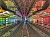 Colourful underground walkway in Chicago O'hare airport