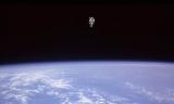 This 1984 picture of Bruce McCandless (who has just died), the first person to fly freely in space.