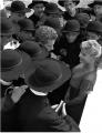 Italian actress Marisa Allasio is surrounded by admirers, all seminarians, photo by Pierluigi Praturlon, Rome, 1955