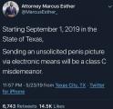My state finally did something right. Dick pics are going to be a misdemeanor in texas. 🙌