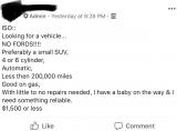 Uhhh I don’t think you’ll find a vehicle with all of these requirements for under $1,500...🤦🏻‍♀️