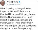 Here we go again. Last year Trump correctly predicted the delays were to weaken the IG report. Now it's happening again. The report has been punted to July. Whitewash Report #2?