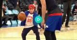 A small child is trying to get some shots up, and Ben Simmons blocks his shot and throws the ball into the stands because the kid is wearing a Knicks jersey