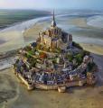 The famous Mont Saint Michel in France at low tide.