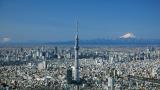 View of Tokyo from above with Sky Tree and Mount Fuji