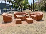 This sofa set made out of red bricks.