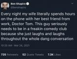 Ben feels a touch of resentment toward his wife’s “best friend”