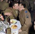 An American and a Soviet Soldier making out.