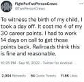 Man gets punished for wanting to witness the birth of his child.